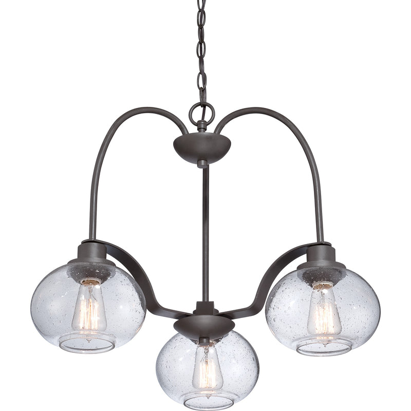 Quoizel Trilogy 22in 3-Light Chandelier | Industrial Old Bronze and Clear Seedy Glass | Dining Room & Foyer | 22 x 22 x 16.5 in | Model TRG5103OZ