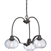 Quoizel Trilogy 22in 3-Light Chandelier | Industrial Old Bronze and Clear Seedy Glass | Dining Room & Foyer | 22 x 22 x 16.5 in | Model TRG5103OZ