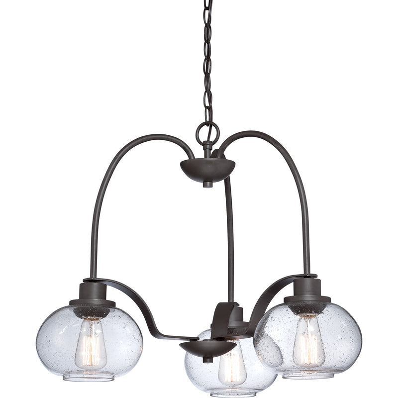 Quoizel Trilogy 22in 3-Light Chandelier | Industrial Old Bronze and Clear Seedy Glass | Dining Room & Foyer | 22 x 22 x 16.5 in | Model TRG5103OZ