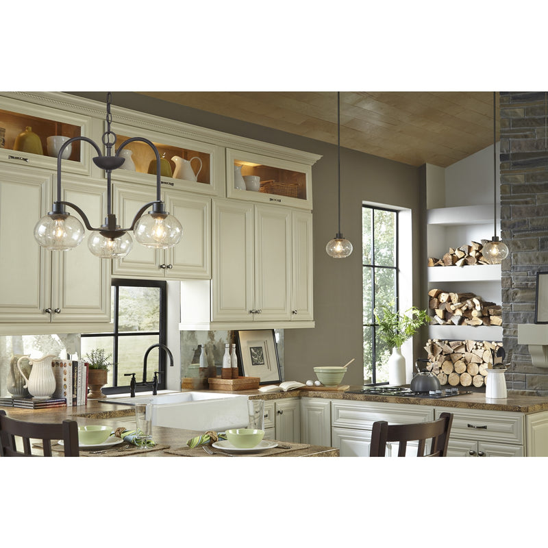 Quoizel Trilogy 22in 3-Light Chandelier | Industrial Old Bronze and Clear Seedy Glass | Dining Room & Foyer | 22 x 22 x 16.5 in | Model TRG5103OZ