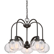Quoizel Trilogy 26in 5-Light Chandelier | Industrial Old Bronze and Clear Seedy Glass | Dining Room & Foyer | 26.25 x 26.25 x 19 in | Model TRG5105OZ