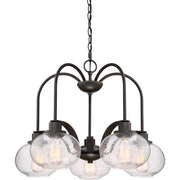 Quoizel Trilogy 26in 5-Light Chandelier | Industrial Old Bronze and Clear Seedy Glass | Dining Room & Foyer | 26.25 x 26.25 x 19 in | Model TRG5105OZ