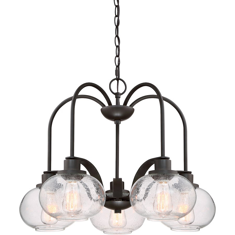 Quoizel Trilogy 26in 5-Light Chandelier | Industrial Old Bronze and Clear Seedy Glass | Dining Room & Foyer | 26.25 x 26.25 x 19 in | Model TRG5105OZ