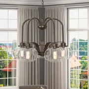 Quoizel Trilogy 26in 5-Light Chandelier | Industrial Old Bronze and Clear Seedy Glass | Dining Room & Foyer | 26.25 x 26.25 x 19 in | Model TRG5105OZ