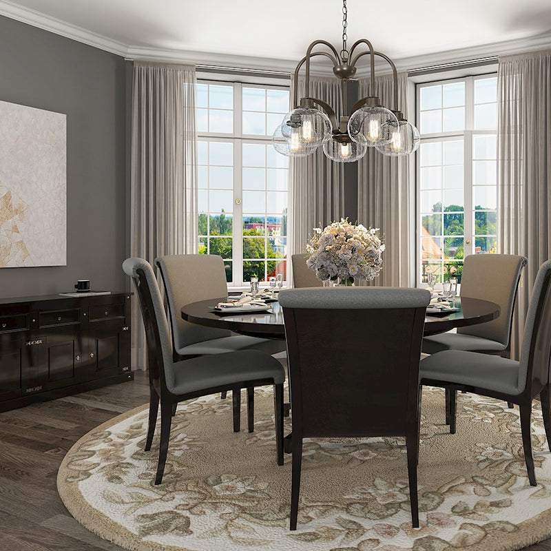 Quoizel Trilogy 26in 5-Light Chandelier | Industrial Old Bronze and Clear Seedy Glass | Dining Room & Foyer | 26.25 x 26.25 x 19 in | Model TRG5105OZ