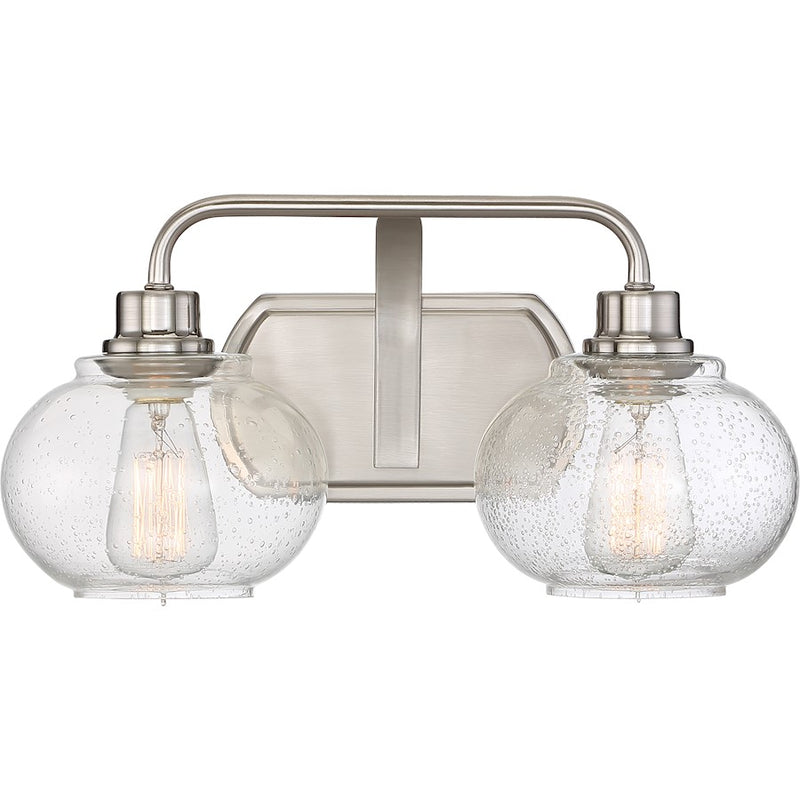 Quoizel Trilogy 17in 2-Light Vanity Light | Industrial Brushed Nickel and Clear Seedy Glass | Bathroom & Powder Room | Model TRG8602BN