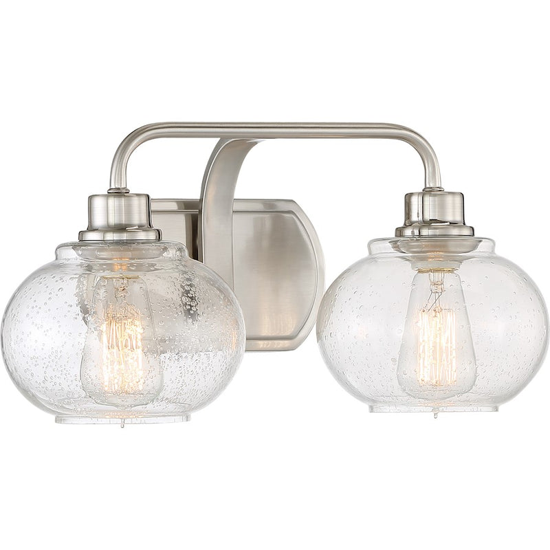 Quoizel Trilogy 17in 2-Light Vanity Light | Industrial Brushed Nickel and Clear Seedy Glass | Bathroom & Powder Room | Model TRG8602BN