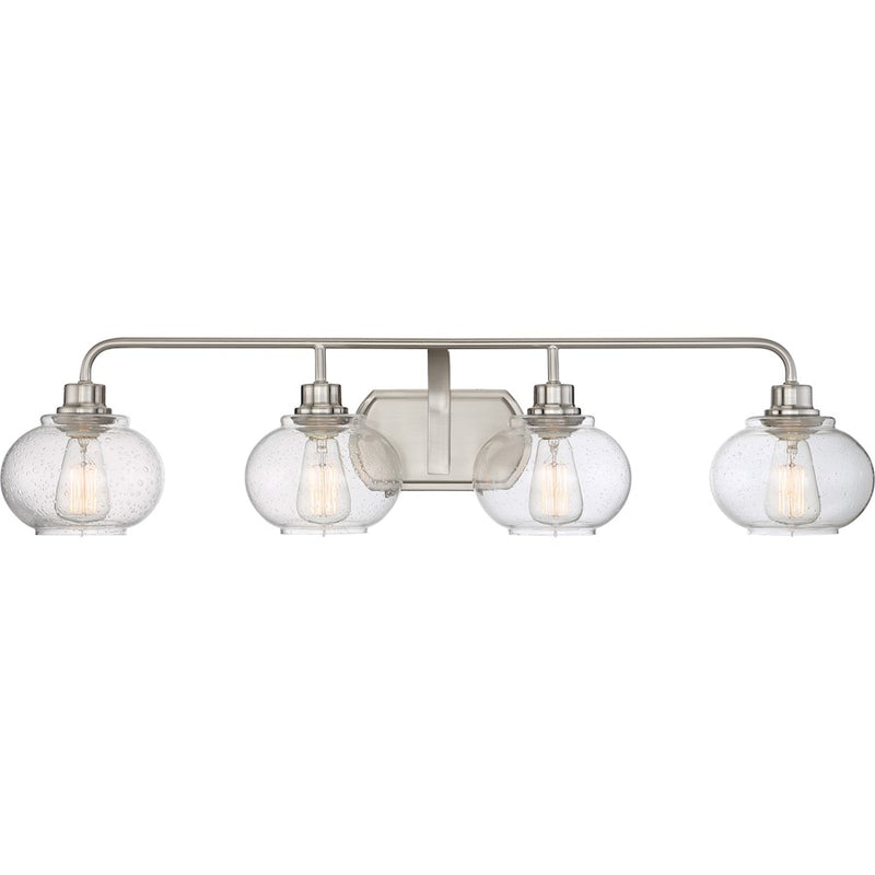 Quoizel Trilogy 36in 4-Light Vanity Light | Industrial Brushed Nickel and Clear Seedy Glass | Bathroom & Powder Room | Model TRG8604BN