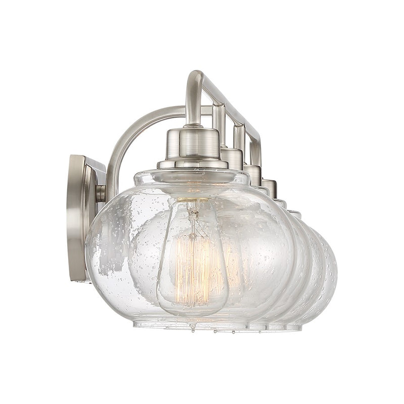 Quoizel Trilogy 36in 4-Light Vanity Light | Industrial Brushed Nickel and Clear Seedy Glass | Bathroom & Powder Room | Model TRG8604BN