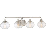 Quoizel Trilogy 36in 4-Light Vanity Light | Industrial Brushed Nickel and Clear Seedy Glass | Bathroom & Powder Room | Model TRG8604BN