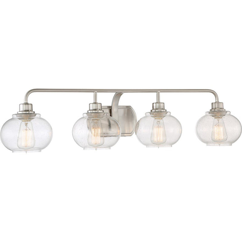 Quoizel Trilogy 36in 4-Light Vanity Light | Industrial Brushed Nickel and Clear Seedy Glass | Bathroom & Powder Room | Model TRG8604BN