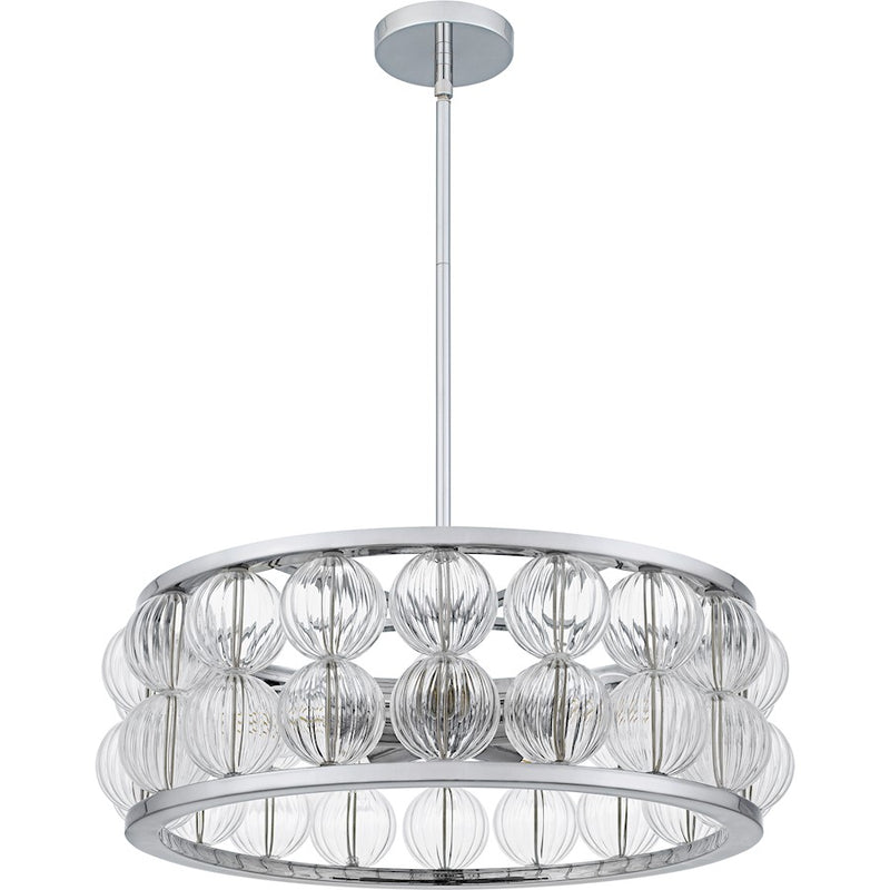 Quoizel Terrarock 5Light Pendant, Polished Chrome/Clear Ribbed Glass