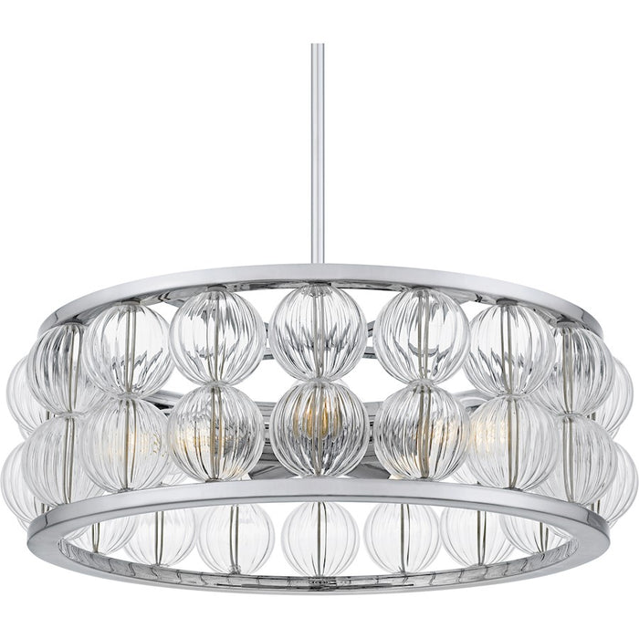 Quoizel Terrarock 5Light Pendant, Polished Chrome/Clear Ribbed Glass