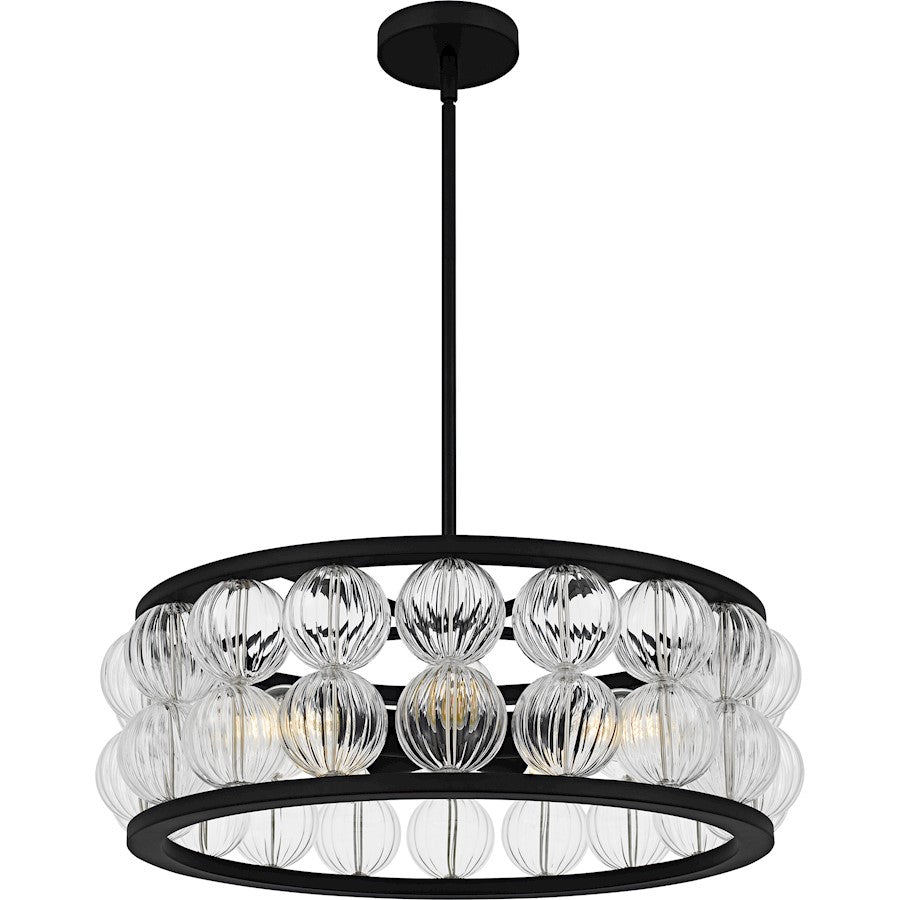 Quoizel Terrarock 5Light Pendant, Matte Black/Clear Ribbed Glass - TRK2823MBK