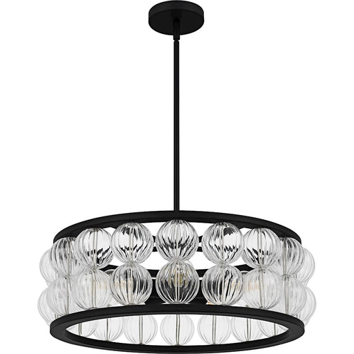 Quoizel Terrarock 5Light Pendant, Matte Black/Clear Ribbed Glass