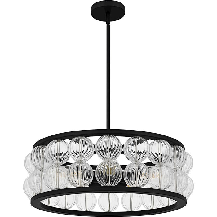 Quoizel Terrarock 5Light Pendant, Matte Black/Clear Ribbed Glass