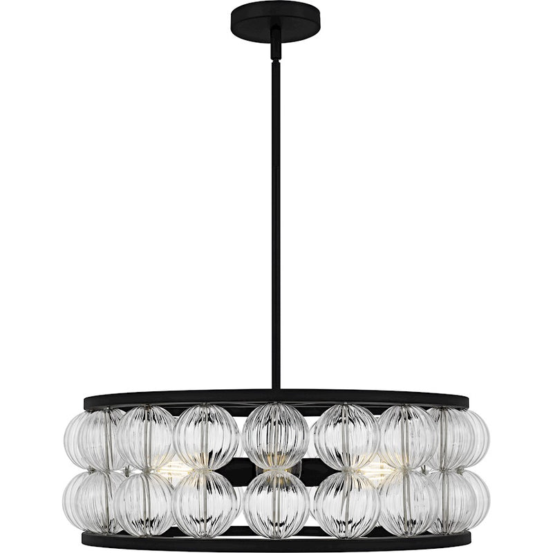 Quoizel Terrarock 5Light Pendant, Matte Black/Clear Ribbed Glass