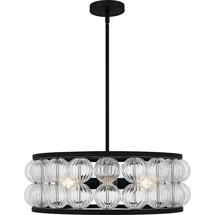 Quoizel Terrarock 5Light Pendant, Matte Black/Clear Ribbed Glass