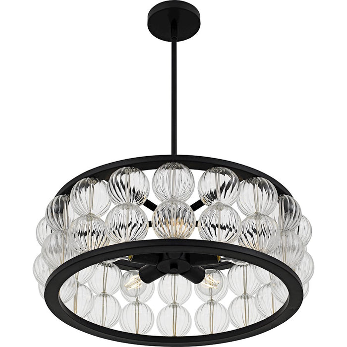 Quoizel Terrarock 5Light Pendant, Matte Black/Clear Ribbed Glass