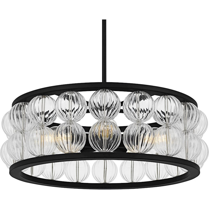 Quoizel Terrarock 5Light Pendant, Matte Black/Clear Ribbed Glass