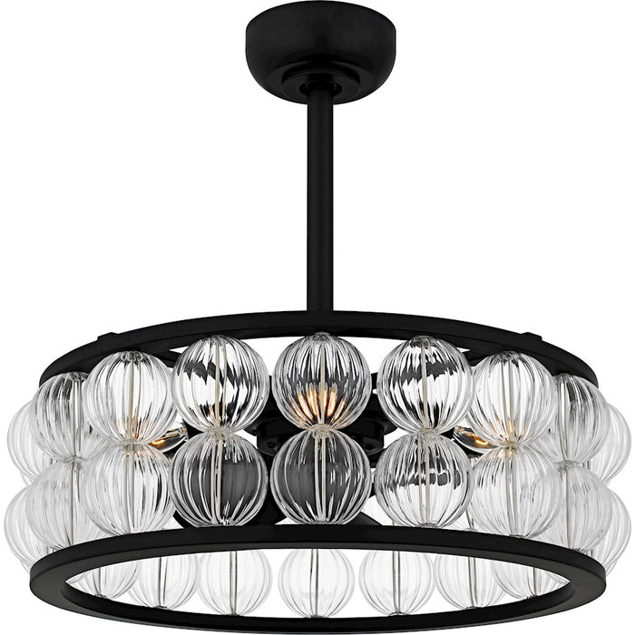 Quoizel Terrarock 4Light Fandelier, Matte Black/Clear Ribbed Glass - TRK3123MBK