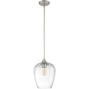 Quoizel Towne 10in 1-Light Mini Pendant | Contemporary Brushed Nickel and Clear Seedy Glass | Kitchen Island & Dining Nook | Model TWE1510BN