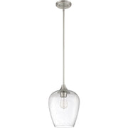 Quoizel Towne 10in 1-Light Mini Pendant | Contemporary Brushed Nickel and Clear Seedy Glass | Kitchen Island & Dining Nook | Model TWE1510BN