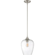 Quoizel Towne 10in 1-Light Mini Pendant | Contemporary Brushed Nickel and Clear Seedy Glass | Kitchen Island & Dining Nook | Model TWE1510BN