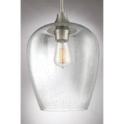 Quoizel Towne 10in 1-Light Mini Pendant | Contemporary Brushed Nickel and Clear Seedy Glass | Kitchen Island & Dining Nook | Model TWE1510BN