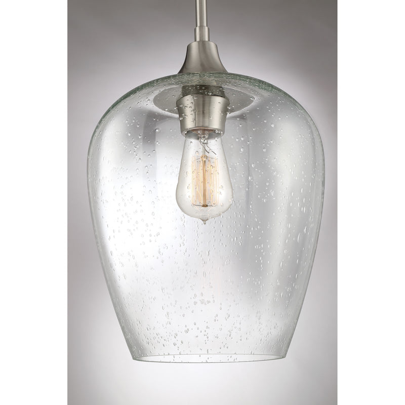 Quoizel Towne 10in 1-Light Mini Pendant | Contemporary Brushed Nickel and Clear Seedy Glass | Kitchen Island & Dining Nook | Model TWE1510BN