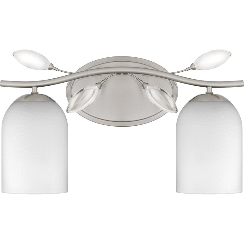 Quoizel Ulysses 16in 2-Light Vanity Light | Modern Brushed Nickel and Opal Etched Hammered Glass | Bathroom & Powder Room | Model ULY8616BN