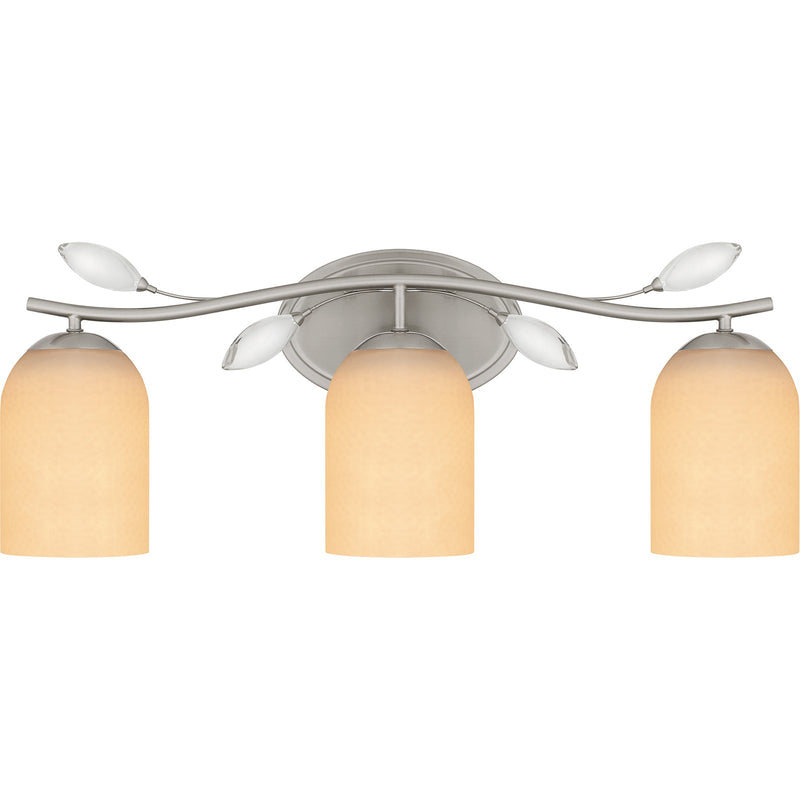 Quoizel Ulysses 24in 3-Light Vanity Light | Modern Brushed Nickel and Opal Etched Hammered Glass | Bathroom & Powder Room | Model ULY8624BN