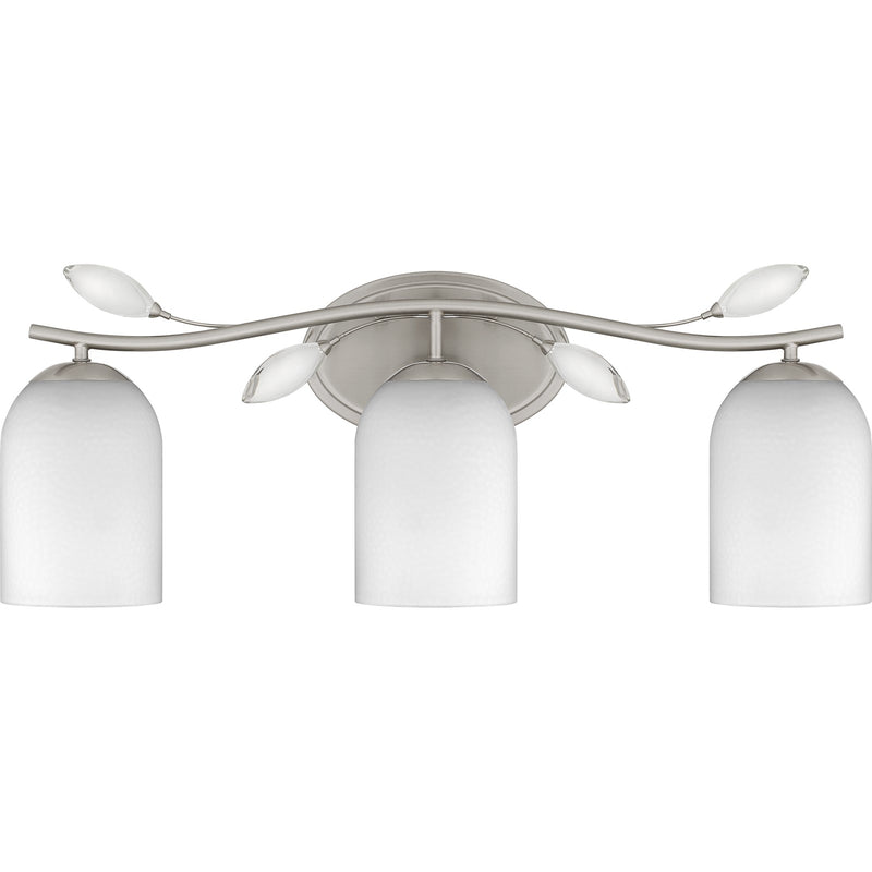 Quoizel Ulysses 24in 3-Light Vanity Light | Modern Brushed Nickel and Opal Etched Hammered Glass | Bathroom & Powder Room | Model ULY8624BN