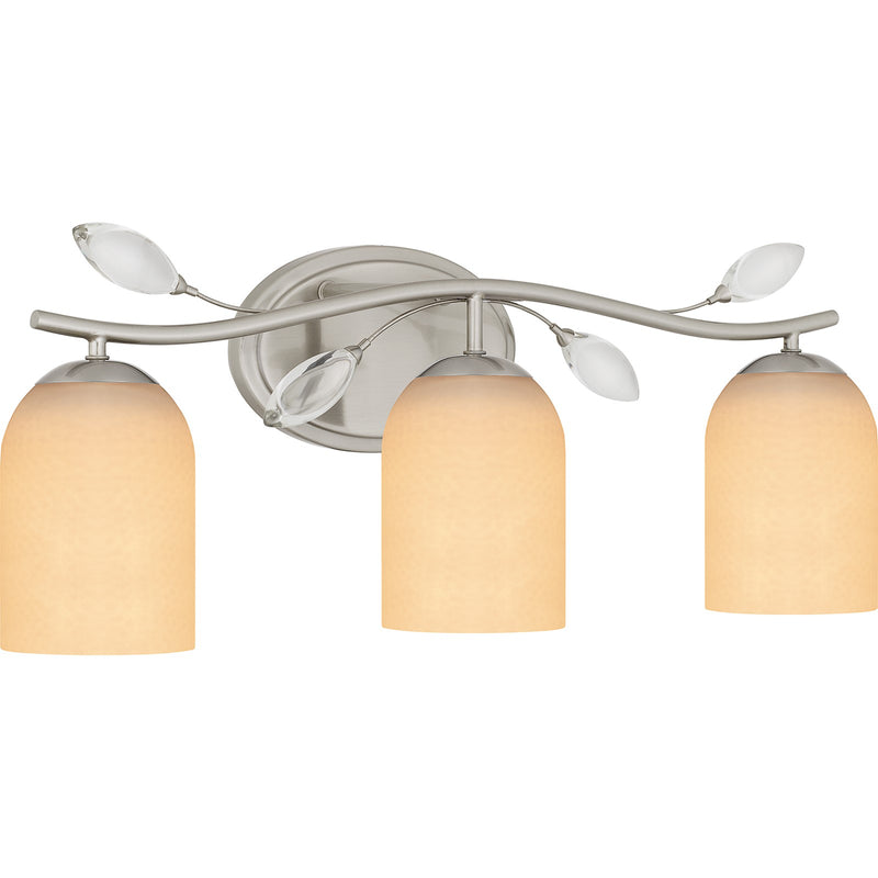 Quoizel Ulysses 24in 3-Light Vanity Light | Modern Brushed Nickel and Opal Etched Hammered Glass | Bathroom & Powder Room | Model ULY8624BN