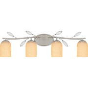 Quoizel Ulysses 34in 4-Light Vanity Light | Brushed Nickel and Opal Etched Hammered Glass | Bathroom Vanity | 33.5 x 6.5 x 9.25 in | Model ULY8634BN