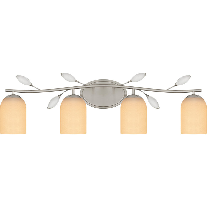 Quoizel Ulysses 34in 4-Light Vanity Light | Brushed Nickel and Opal Etched Hammered Glass | Bathroom Vanity | 33.5 x 6.5 x 9.25 in | Model ULY8634BN