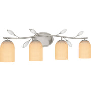 Quoizel Ulysses 34in 4-Light Vanity Light | Brushed Nickel and Opal Etched Hammered Glass | Bathroom Vanity | 33.5 x 6.5 x 9.25 in | Model ULY8634BN