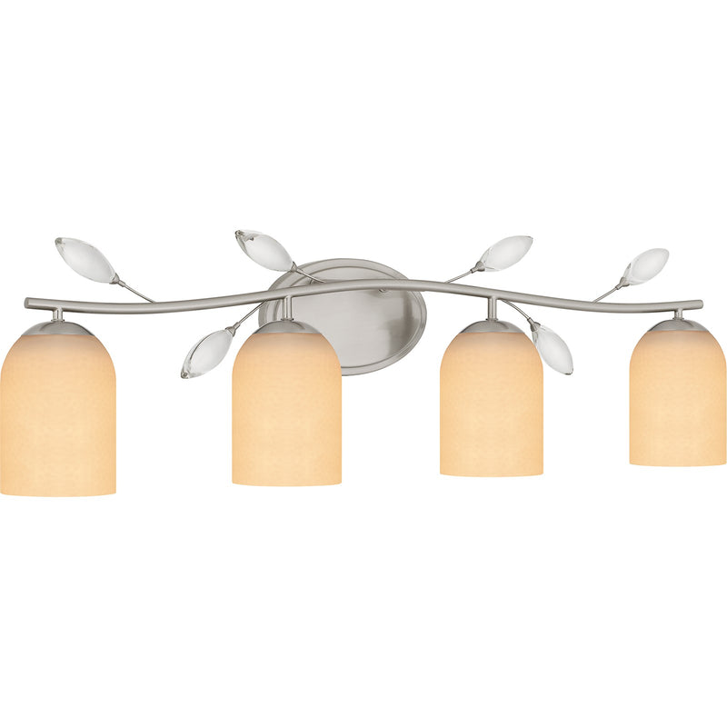 Quoizel Ulysses 34in 4-Light Vanity Light | Brushed Nickel and Opal Etched Hammered Glass | Bathroom Vanity | 33.5 x 6.5 x 9.25 in | Model ULY8634BN