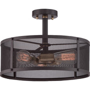 Quoizel Union Station 16in 3-Light Semi-Flush Mount | Industrial Western Bronze and Metal Mesh Shade | Entryway & Hallway | Model UST1716WT