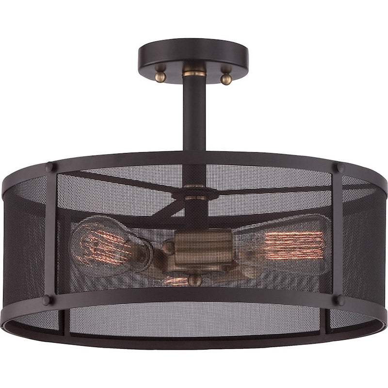 Quoizel Union Station 16in 3-Light Semi-Flush Mount | Industrial Western Bronze and Metal Mesh Shade | Entryway & Hallway | Model UST1716WT