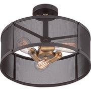 Quoizel Union Station 16in 3-Light Semi-Flush Mount | Industrial Western Bronze and Metal Mesh Shade | Entryway & Hallway | Model UST1716WT