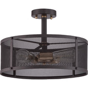 Quoizel Union Station 16in 3-Light Semi-Flush Mount | Industrial Western Bronze and Metal Mesh Shade | Entryway & Hallway | Model UST1716WT