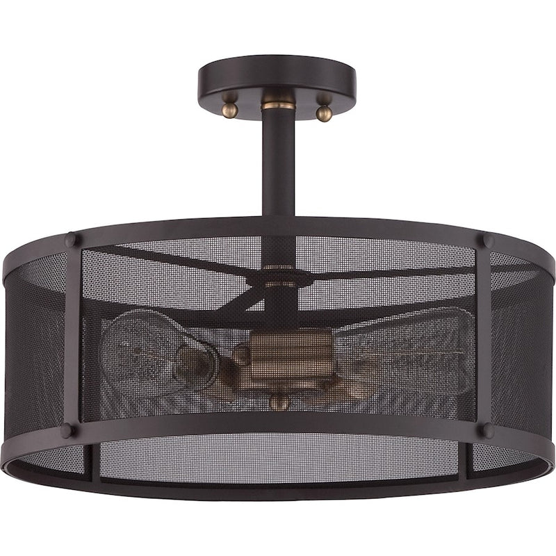 Quoizel Union Station 16in 3-Light Semi-Flush Mount | Industrial Western Bronze and Metal Mesh Shade | Entryway & Hallway | Model UST1716WT