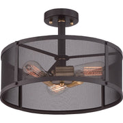 Quoizel Union Station 16in 3-Light Semi-Flush Mount | Industrial Western Bronze and Metal Mesh Shade | Entryway & Hallway | Model UST1716WT