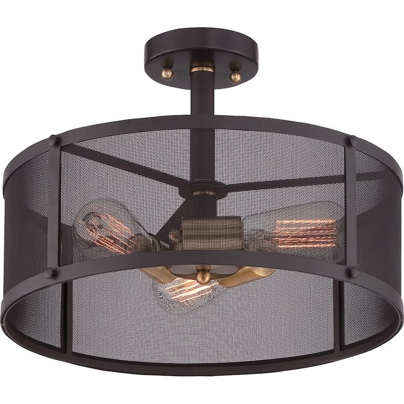 Quoizel Union Station 16in 3-Light Semi-Flush Mount | Industrial Western Bronze and Metal Mesh Shade | Entryway & Hallway | Model UST1716WT