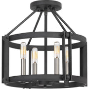 Quoizel Victor 16in 4-Light Semi-Flush Mount | Transitional Mottled Black Openwork Cage | Entryway & Hallway | 16 x 16 x 14.5 in | Model VC1716MB
