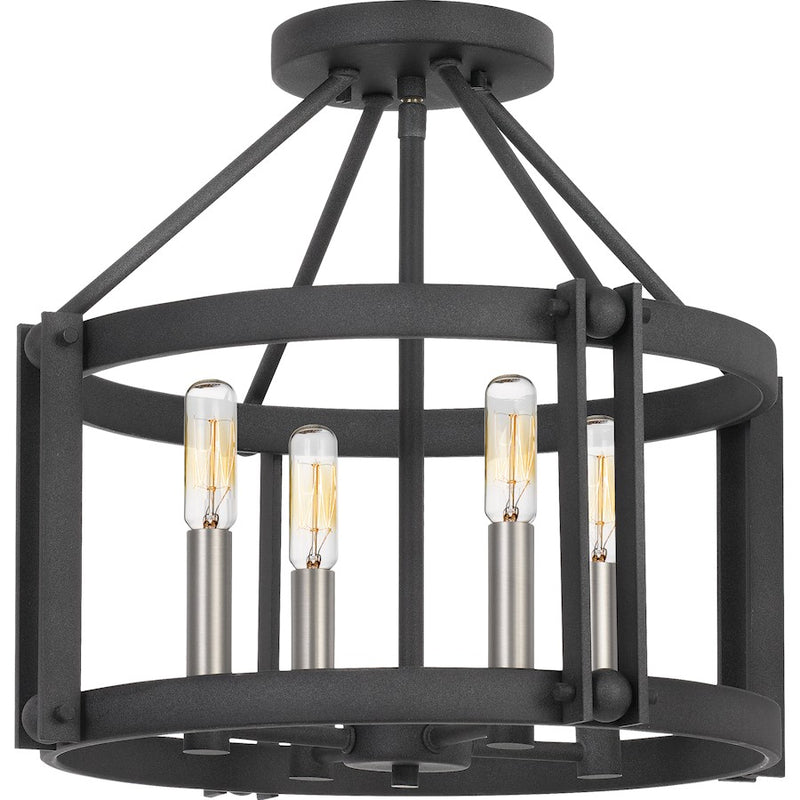 Quoizel Victor 16in 4-Light Semi-Flush Mount | Transitional Mottled Black Openwork Cage | Entryway & Hallway | 16 x 16 x 14.5 in | Model VC1716MB
