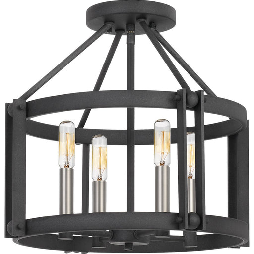 Quoizel Victor 16in 4-Light Semi-Flush Mount | Transitional Mottled Black Openwork Cage | Entryway & Hallway | 16 x 16 x 14.5 in | Model VC1716MB