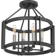 Quoizel Victor 16in 4-Light Semi-Flush Mount | Transitional Mottled Black Openwork Cage | Entryway & Hallway | 16 x 16 x 14.5 in | Model VC1716MB