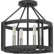 Quoizel Victor 16in 4-Light Semi-Flush Mount | Transitional Mottled Black Openwork Cage | Entryway & Hallway | 16 x 16 x 14.5 in | Model VC1716MB